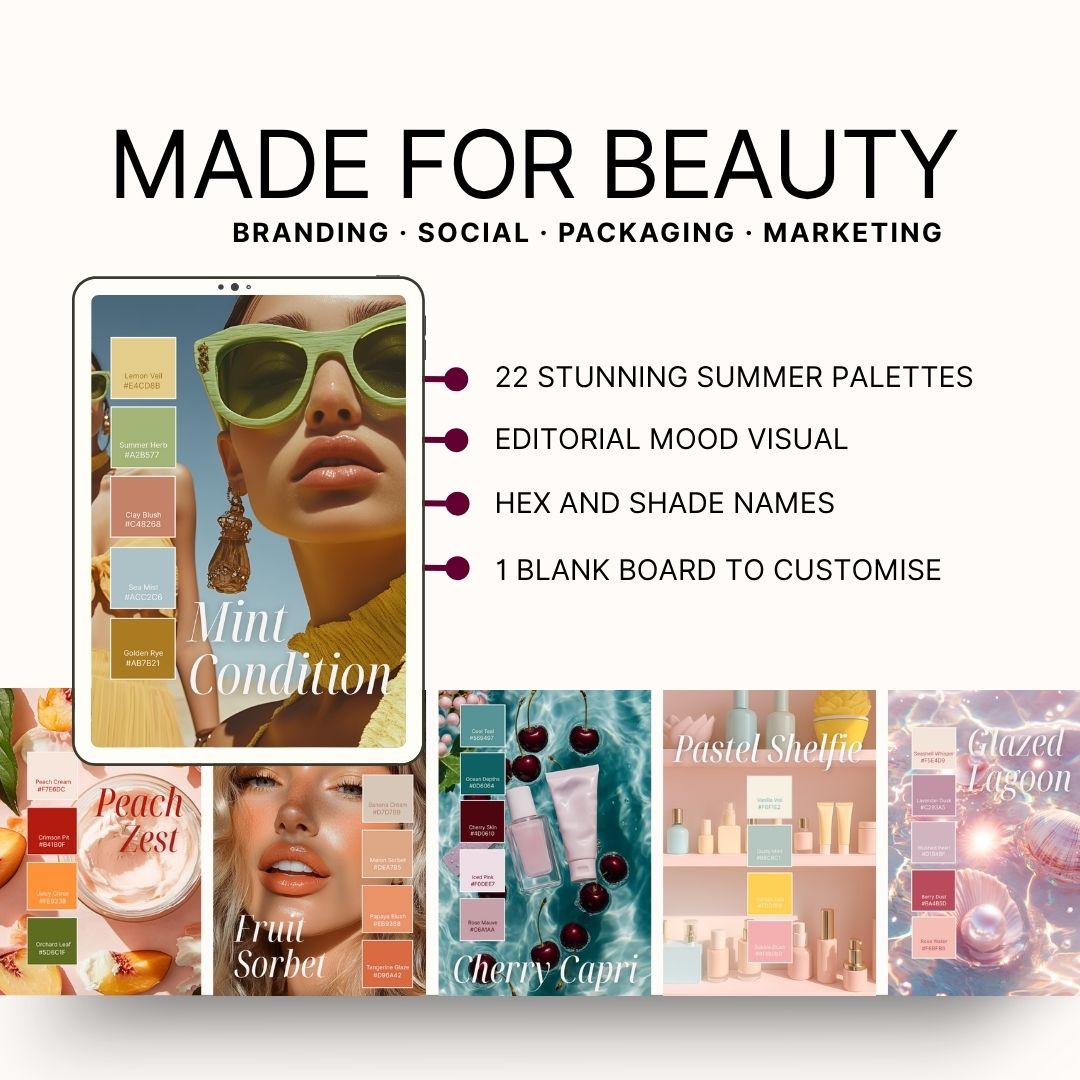 The Summer Edit: 22 Colour Palettes for Beauty Brands (Editable Canva Pack)