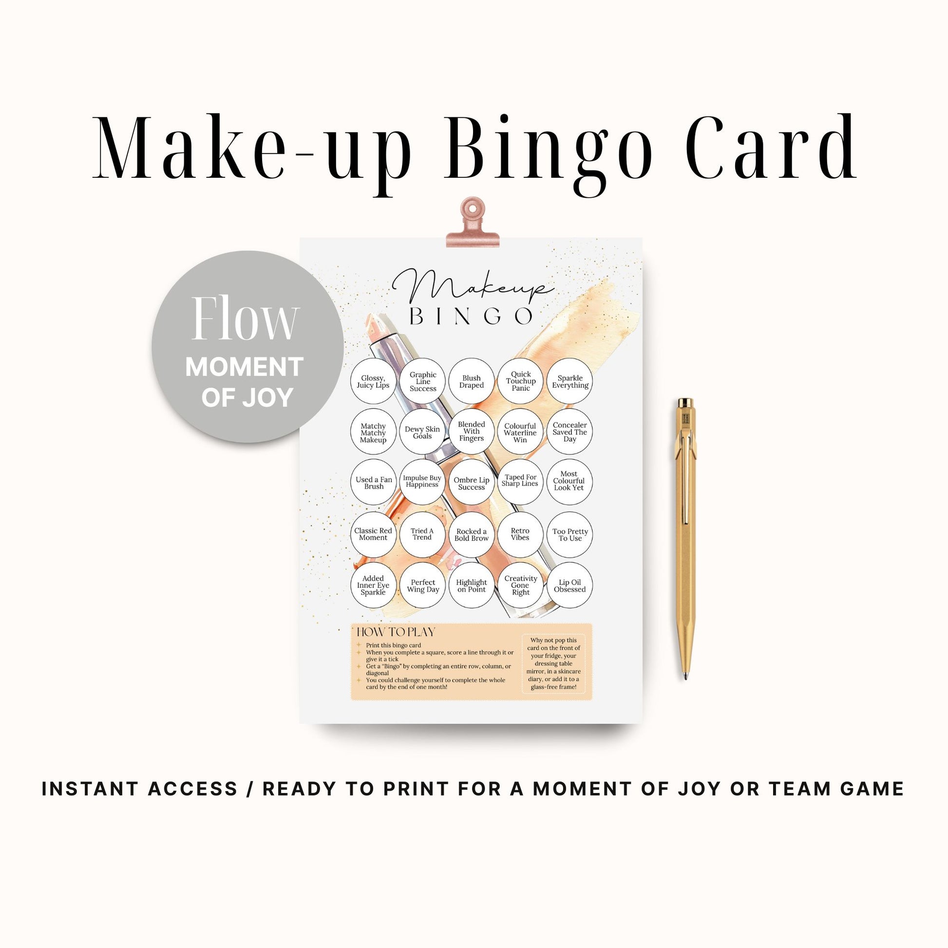 Makeup Glow & Go Bingo Printable PDF